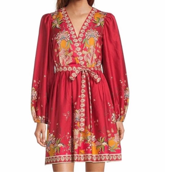 ANTONIO MELANI Dresses & Skirts - New ANTONIO MELANI Emma Boho Paisley Mini Dress Long Sleeve Cotton Red Size 0 10
